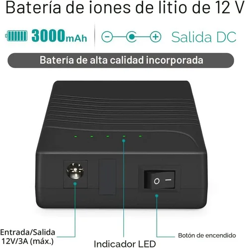 Vista 3 de TalentCell Banco de Energía 12V, Batería de Iones de Litio Recargable de 12V 3000mAh de Salida DC con Cargador para Tira/Luz/Panel/Amplificador LED