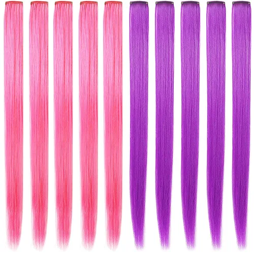 Vista 11 de 12 extensiones de cabello sintético de colores multicolor con reflejos para fiestas, extensiones de cabello sintético de 20 pulgadas