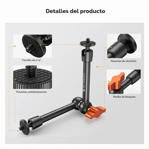 Vista 2 de K&F CONCEPT Brazo mágico de 9.8", cabezas de bola de 360° del brazo