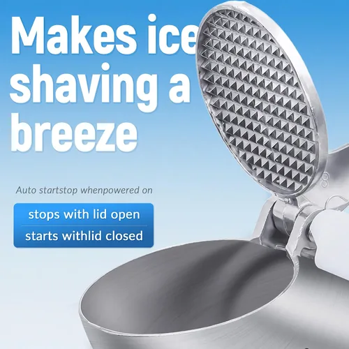Vista 4 de Máquina de hielo afeitado, máquina de afeitar eléctrica de hielo con cuchillas de acero inoxidable, potente máquina de cono de nieve para cocina