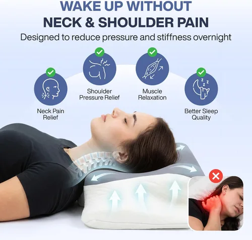 Vista 4 de Almohada ergonómica de espuma viscoelástica con orificio para el brazo, soporte ortopédico cervical de mariposa para dormir de lado, reduce