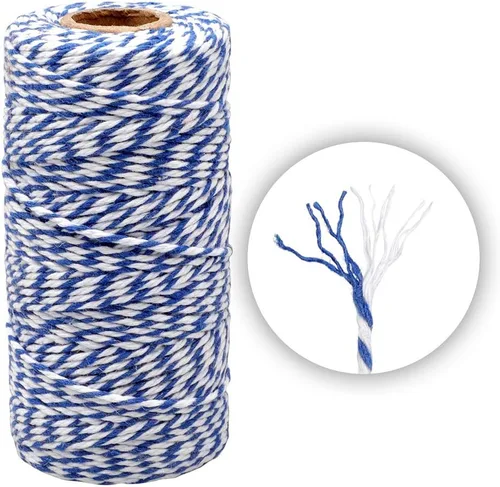 Vista 2 de Cordel azul para panaderos de 328 pies, hilo de algodón para manualidades navideñas, color azul oscuro y blanco