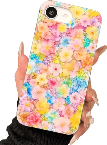 Vista 33 de I-MGAE-IN-AR Funda compacta para iPhone 12 Pro, diseño colorido de flores iridiscentes, holográfica, brillante, bonita funda para iPhone 12