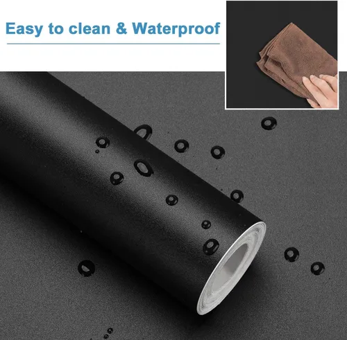 Vista 4 de Oxdigi - Papel de pared autoadhesivo de desprender y pegar, película decorativa que se puede retirar para estantes, gabinetes, mesas, cajones Negro