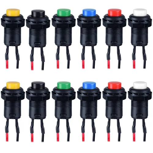 Vista 8 de Juego de 12 interruptores de botón de enganche 12 mm, AC 250V/1.5A 120V/3A, encendido/apagado, SPST, normal abierto, 1NO, 2 pines con cables Negro
