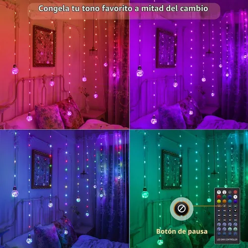 Vista 5 de Luces de Cortina de Bola de Deseos que Cambian de Color, 9.8 x 3.3 Pies, Luz de Hadas LED RGB con Control Remoto por App, Sincronización de Música