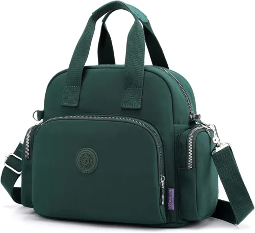Vista 13 de PORRASSO Mochila para mujer, bolso de hombro multifuncional con puerto de carga USB, bolso cruzado de nailon para trabajo, viajes, citas, negro