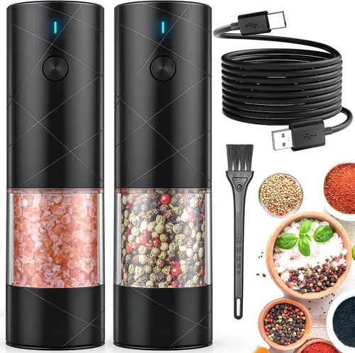 Vista 13 de 1 pieza de molinillo eléctrico de sal y pimienta USB recargable con luz LED cálida, grosor ajustable Lidaop de gran capacidad molinillo automático