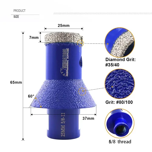 Vista 2 de SHDIATOOL Brocas de núcleo de perforación de diamante, sierra de agujero de 1 pulgada para azulejos de porcelana para biselado biselado mármol