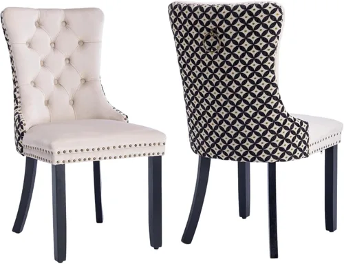 Vista 24 de Juego de 2 sillas de comedor de terciopelo beige, sillas de comedor tapizadas beige01