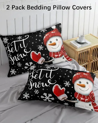 Vista 3 de Fundas de almohada de tamaño estándar de muñeco de nieve, 2 paquetes de fundas de almohada suaves para cama, fundas decorativas para sofá de cuerpo