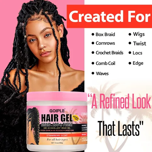 Vista 4 de 13.4oz de trenzado para trenzas, locs, trenzas, sin escamas, gel de trenzado de alta fijación y control de bordes de alto brillo, gel para locs