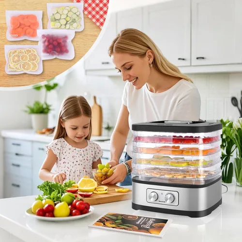 Vista 5 de Seeutek - Deshidratadora de alimentos, 5 bandejas libres de BPA, máquina deshidratadora de alimentos con control de temperatura ajustable para carne