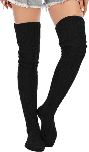 Vista 5 de SherryDC Calcetines altos hasta el muslo de punto trenzado para mujer, calcetines de invierno extra largos sobre la rodilla calentadores de piernas