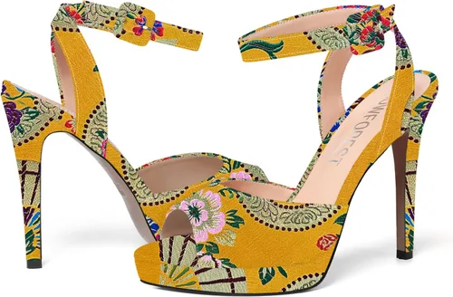 Vista 6 de Zapatos de tacón alto con hebilla de patente para mujer, con puntera abierta, correa de tobillo, 4.7 pulgadas