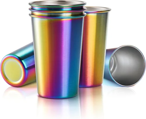 Vista 7 de Tosnail Paquete de 6 vasos de acero inoxidable de 16 onzas, vasos de metal irrompibles para niños, adultos