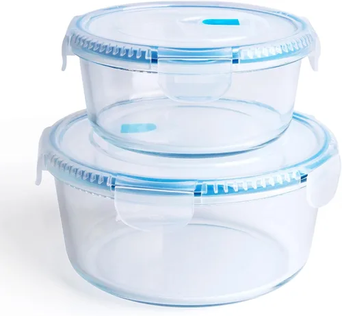 Vista 10 de Recipientes de vidrio de borosilicato templado grandes para almacenamiento de alimentos con tapas libres de BPA, [paquete de 2] Recipientes