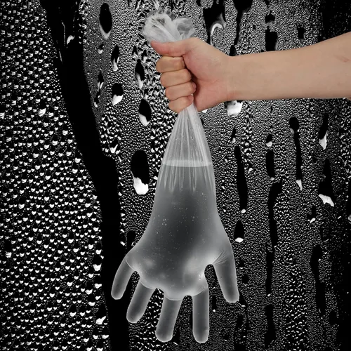 Vista 3 de QfwdfcTrenz 20 guantes de limpieza desechables largos, 23.6 pulgadas de longitud al codo, manga impermeable de plástico para cocinar, lavavajillas