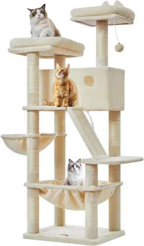 Vista 8 de Taoqimiao Árbol para gatos de 57.5 pulgadas, torre para gatos de interior para adultos, condominio extragrande para gatos, 8 postes rascadores