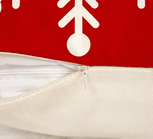 Vista 3 de Juego de 4 fundas de almohada rojas de Navidad de 18 x 18 pulgadas, decoración navideña de granja con texto en inglés "Merry Tree Joy Let It Snow