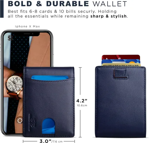 Vista 47 de SERMAN BRANDS RFID Blocking Slim Bifold Genuine Leather Thin Minimalist Front Pocket Wallets for Men Billfold Wallet Men Gift