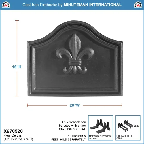 Vista 2 de Minuteman International Fleur De Lys De Hierro Fundido Fireback