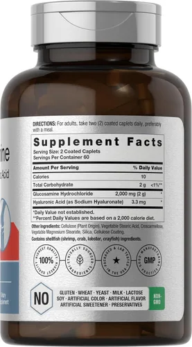 Vista 2 de Horbäach Glucosamina HCL con ácido hialurónico 2000 mg 120 comprimidos recubiertos Suplemento sin OMG y sin gluten