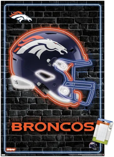 Vista 10 de NFL Denver Broncos - Póster de pared con casco neón, 22.4 pulgadas de largo x 14.7 pulgadas de ancho, versión enmarcada de madera de granero