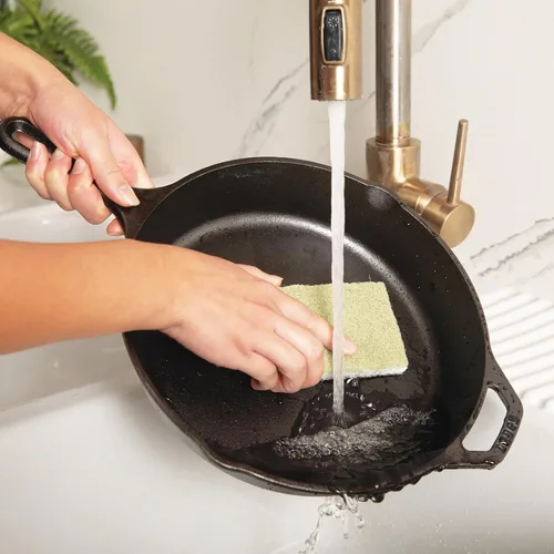 Vista 2 de Full Circle Esponja de limpieza resistente, hoja de agave robusta y celulosa sin plástico, esponja de platos de doble cara para hierro fundido