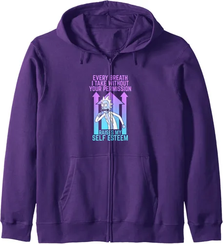 Vista 6 de Rick and Morty Raising Rick's Self-Esteem Sudadera con capucha y cremallera, Negro, S