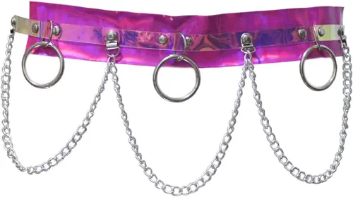 Vista 6 de Cinturón de piel holográfica para mujer, diseño gótico punk, ajustable, correa de piel Holographic Golden