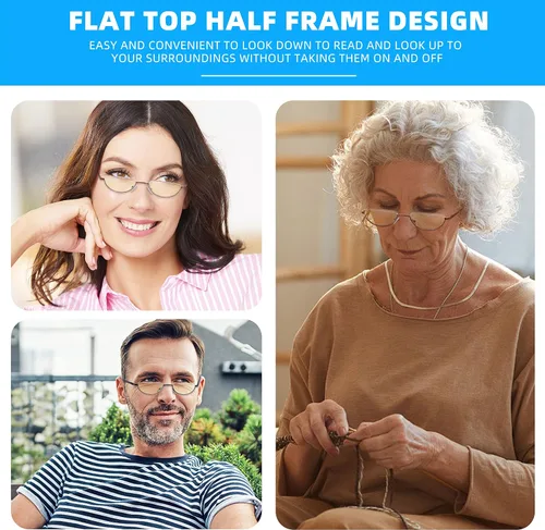 Vista 6 de Half Lens Reading Glasses Blue Light Blocking, Half Moon Frame Semi Rim Spring Hinge Readers with Case for Men Women
