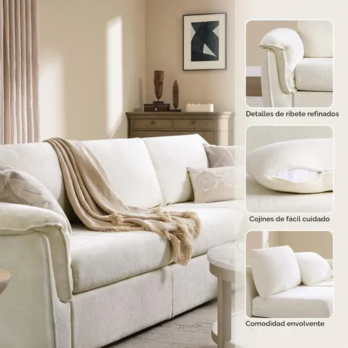 Vista 4 de CHITA Sofás seccionales extra grandes para sala de estar, sofá modular de nube, moderno de mediados de siglo, sofá de 3 plazas, felpilla en crema