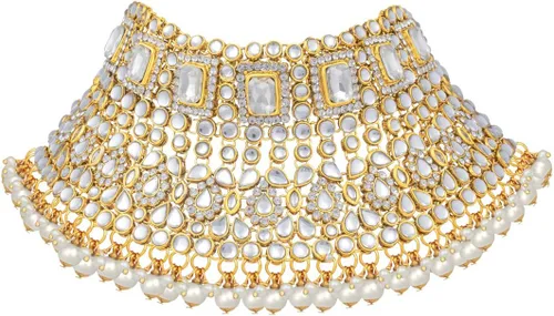 Vista 7 de Aheli Traditional Wedding Indian Bharatanatyam jewellery set Long Choker Necklace Earrings Maang Tikka Nath Paasa Hath Phool Gift for Women