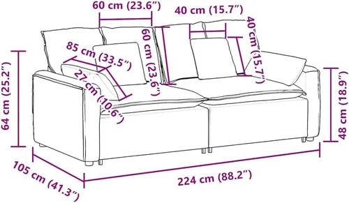 Vista 3 de vidaXL Sofá modular gris oscuro, sofá modular de terciopelo con cojines para sala de estar, sala de estar, 88.2 pulgadas de ancho, marco de metal