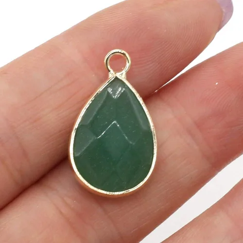 Vista 3 de LE SKY Colgantes de piedra natural con forma de gota de agua facetada de chakra de aventurina verde reiki curación semi piedras preciosas colgantes