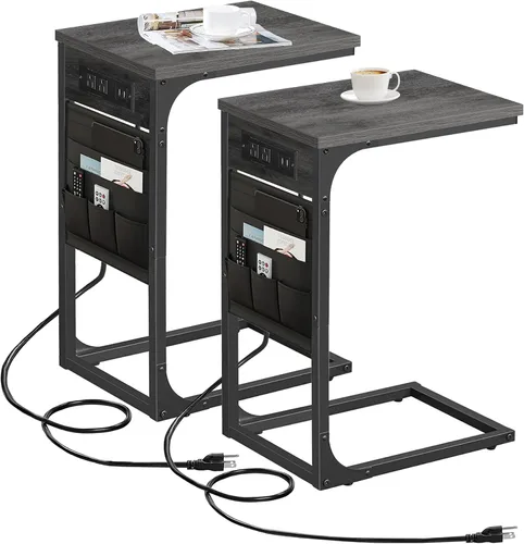 Vista 18 de TUTOTAK - Mesa auxiliar en forma de C, mesa lateral para sofá, mesa de sofá con bolsa de almacenamiento, bandeja para TV para sala de estar, Negro