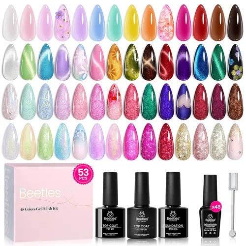 Vista 26 de Juego de esmalte de uñas de gel Beetles Cat Eye - 24 piezas, 20 colores de esmalte de uñas de gel con brillantina, cambia de color oscuro, kit