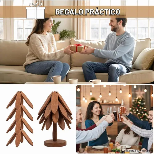Vista 2 de Yuoyar - Juego de salvamanteles de madera en forma de árbol para mesa de café, cocina