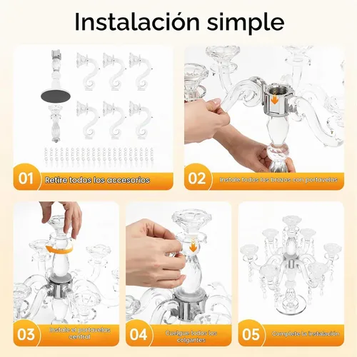 Vista 6 de Portavelas de cristal, candelabro Crystall, centro de mesa moderno de 7 brazos, candelabro cónico de cristal, centro de mesa de boda familiar, 14