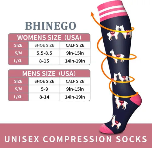 Vista 6 de BHINEGO Calcetines de compresión para mujeres y hombres, 7 pares de circulación de 15-20 mmHg, el mejor apoyo para atletismo, correr, ciclismo
