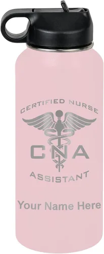 Vista 39 de LaserGram Botella de agua personalizada, asistente de enfermería certificada por la CNA, acero inoxidable de doble pared aislada al vacío con popote