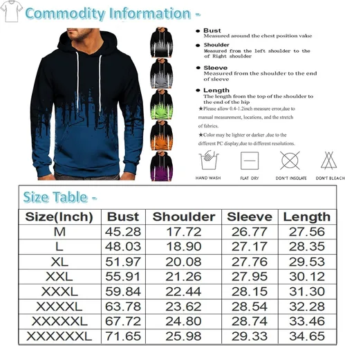 Vista 5 de Ymosrh Sudaderas con capucha de vellón para hombre, color degradado, sudadera de manga larga, con capucha, blusa con capucha