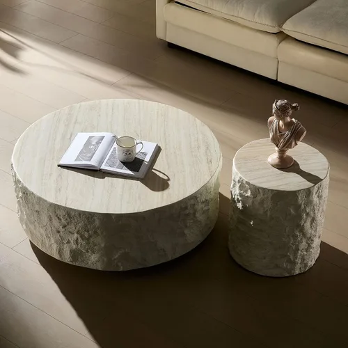 Vista 7 de WILLIAMSPACE Mesa auxiliar redonda de 15.75" con patrón de piedra de cemento para sala de estar, mesa auxiliar moderna circular de fibra de vidrio