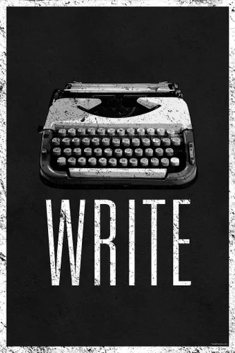 Vista 5 de Póster Write con máquina de escribir manual, retro, blanco y negro, inspirador y motivacional, para autor escritor, genial arte decorativo