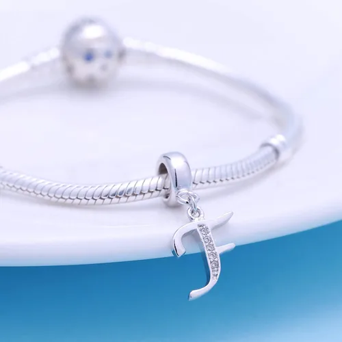 Vista 30 de ABUN Abalorio de plata de ley 925 con letra A a la Z, espaciador de inicial, con circonita cúbica transparete colgante, auténtica, para pulseras