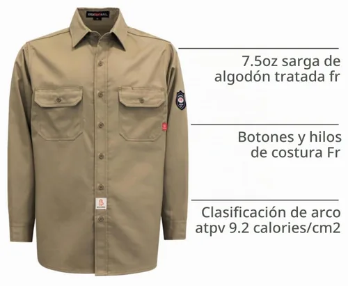Vista 4 de BOCOMAL Camisas FR para hombre 7.5oz Camisa de soldadura resistente al Botones caqui