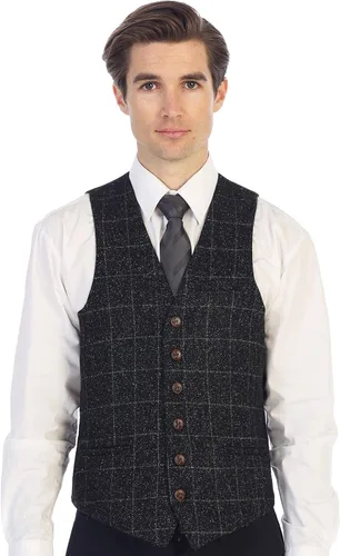 Vista 7 de Gioberti Chaleco de tweed formal de 6 botones para hombres
