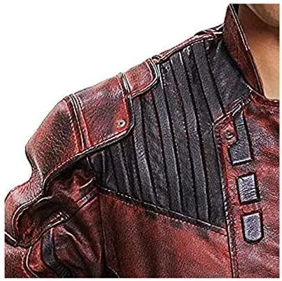 Vista 4 de Chaqueta roja de cuero de motociclista para hombre, abrigopantalones desgastados, chaqueta de cuero granate para motocicleta Cosplay