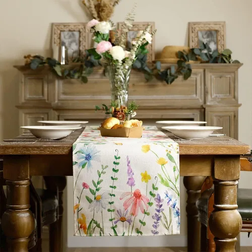 Vista 2 de GEEORY Camino de mesa de primavera de 13 x 72 pulgadas, acuarela floral de flores silvestres con mariposa, decoración de mesa rústica de granja